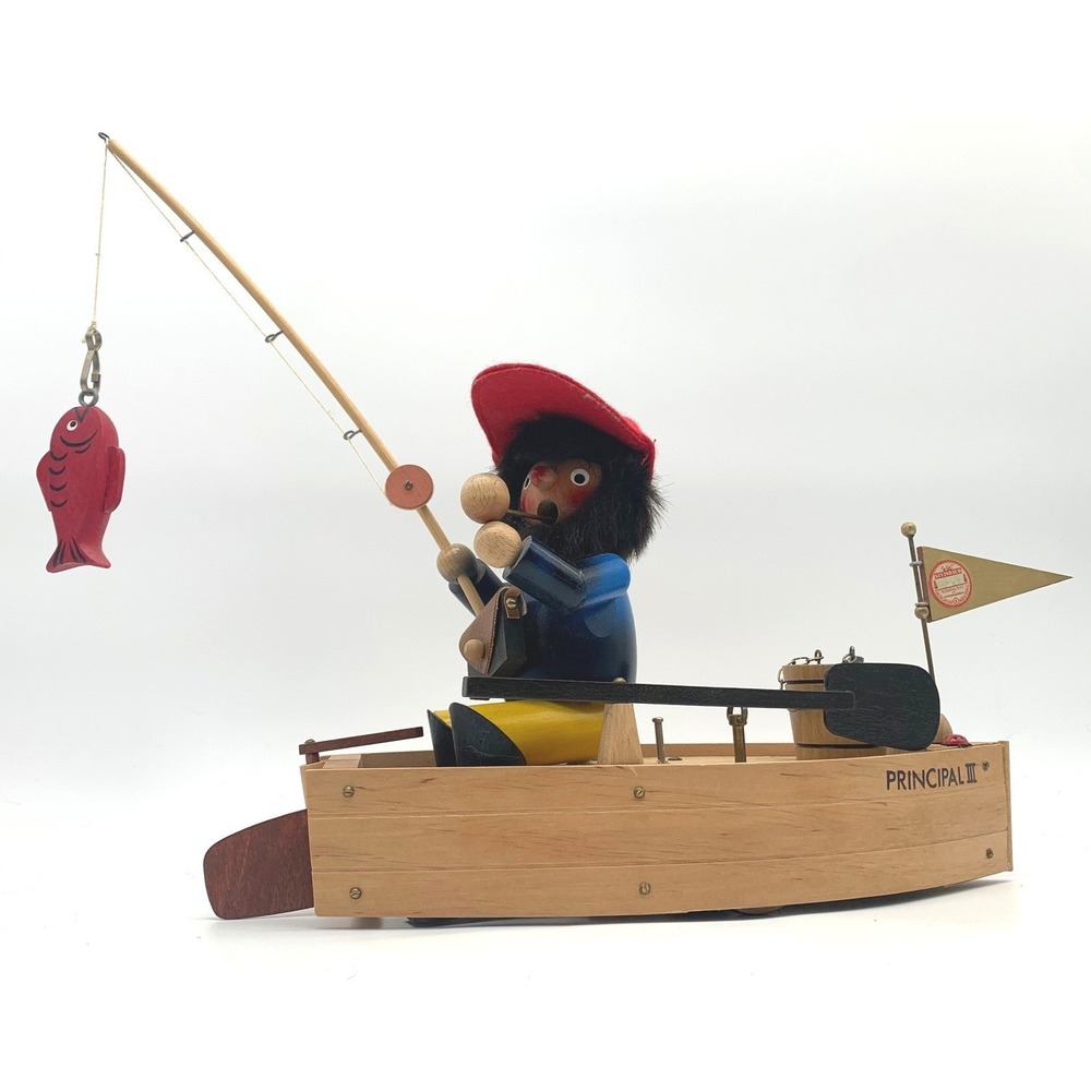 Vintage Steinbach German Smoker Music Box Fisherman Rowboat Reuge Over The Waves